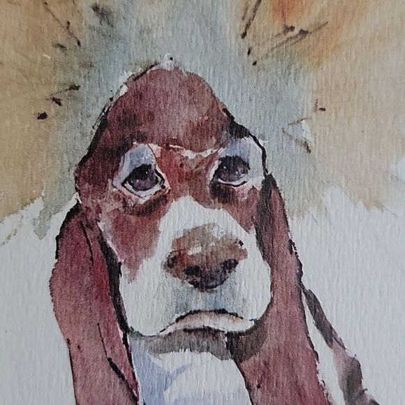 Bassett hound original watercolor by Carol Portrait size framed 11X14.5 - Picture 3 of 8